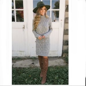 Turtleneck Cable Knit Sweater Dress